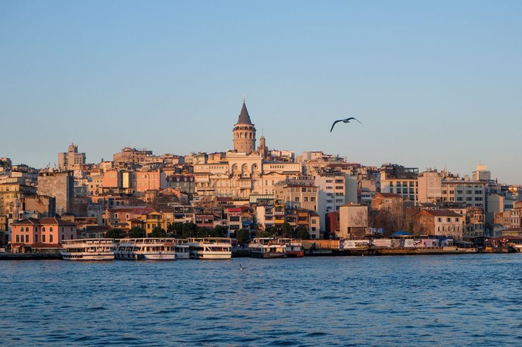 Beautiful sunset view over Istanbul highlighting the iconic Galata Tower.