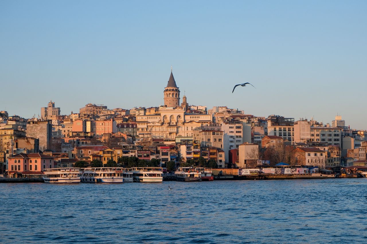 Beautiful sunset view over Istanbul highlighting the iconic Galata Tower.